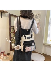 Cute Korean Style Small Backpack Women Girls Casual Nylon Messenger Bag Lightweight Zipper Cute School Bookbag Travel Bag