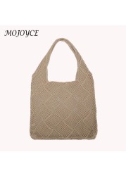 Women Autumn Winter Bag Hollow Knitted Shoulder Bag Woven Sweater Large Capacity Ladies Shopping Bag Gift