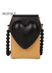 Fashion Heart Flap Bead Strap Shoulder Bag for Women PU Leather Female Bags for Ladies Women Outdoor Shopping