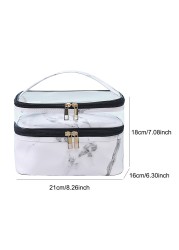 Makeup Bag Double Layer Cosmetic Case Travel Organizer Lipsticks Storage Reusable Marble Fashion Toiletry Clear Handbag Zipper