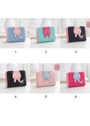 Card Portable Hasp Coin Zipper Closure Gift Cute Cat Money Folding Short PU Leather Cartoon Women Wallet