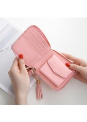 Zipper Closure Soft Short With Tassel Drop Smooth Daily Solid Square PU Leather Fashion Women Wallet