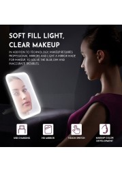 LED Makeup Mirror Touch Screen 3 Light Portable Standing Folding Vanity Mirror 5X Magnifying Compact Cosmetic Mirror