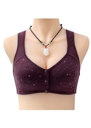 1PC Mother Women Wireless Cotton Bras Underwear Front Closure T-Back Bra Soft Leisure Underwear Big Cup Plus Size