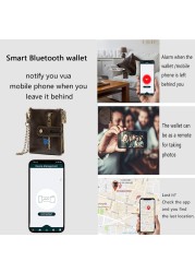 Smart Wallet GPS Record Bluetooth Free Shipping Engraving Gift Coin Purse Chain Genuine Leather Card Holders Men Zipper Clutch