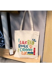 Love Big Books - Natural Canvas Tote Bag, Student Logo, Fashion Gift, Street Style Handbag, Shoulder Bag, Large Capacity