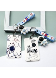 Cute Astronaut Cartoon Card Holder Keychain Student Doll Access Control Ic Card Sliding Certificate Cover For Women Men Wallet