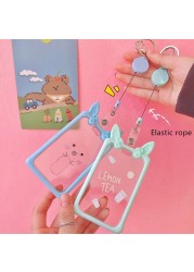 Cute Ear Card Holder Retractable Piggy Milk Bottle Student Card Holder Bus Pass Cover Keychain Card Badge Storage Bag