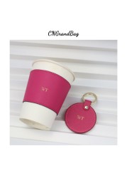 Saffiano Colorful Leather Cup Holder Personalized Original, Non-Slip, Roll-up Drinkware Mug