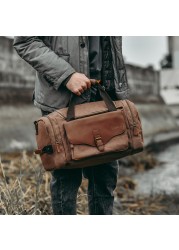 Large Capacity Weekend Men's Leather Weekend Bag Multifunction Canvas Bag Carrying Luggage Bag Travel Bag