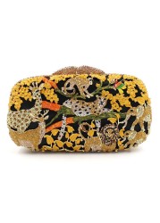 New Prom Animal Crystal Evening Bag Black Clutch Yellow Women Party Purse Diamond Ladies Night Club Clutches Chain Shoulder Bags