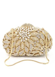 Gold Metal Leaves White Crystals Evening Bags Luxury Women Wedding Party Purse Ball Bag Rhinestone Mini Minaudio Ere