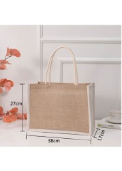 Jute Tote Bags Burlap Handbag Reusable Beach Grocery Shopping Bag With Handle Large Capacity For Women Girls