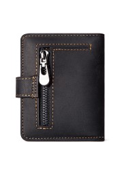 Short RFID Men Thin Bank Wallets Credit Card Holder Slim Male Nut Zipper Hasp Purse Genuine Leather Passport Travel Bags