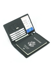 Carbon Fiber Microfiber Rfid Passport Cover Leather Elastic Strap Travel Document Holder ID Passport Bag