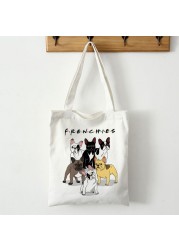 Reusable Canvas Shopping Bag Women Bag With French French Bulldog Print Students Teacher Book Travel Storage Shoulder Bags