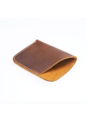 GENODERN Simple Crazy Horse Skin Retro Credit Card Holder Genuine Leather Card Puse Small Slim Wallet For Men Women Card Wallet