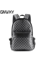 Fashion Classic Plaid Korean Version Large Capacity Backpacks PU Leather Waterproof Travel Bag Urban Business Men's Schoolbag