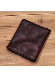 Genuine Leather Men Wallet Male Women Vintage Retro Wrinkle Short Small Slim Bifold Pocket Wallet With Card Holder High Quality