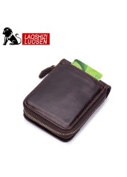 Retro Genuine Leather Men Wallet Coin Pocket Wallet Cowhide Zipper Card Holder Men Wallet