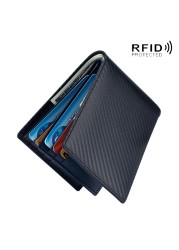 DIENQI - Genuine Leather Men Wallet Genuine Leather Men Wallet Rfid Carbon Fiber Small Wallet Slim Card Holder