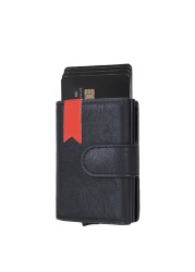 DIENQI - Leather & Leather Business Card Holder for Men with Rfid Lock, Pocket Case, Smart Wallet