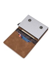 Anti theft brush RFID metal automatic pop-up credit card box business three fold portable wallet card set card bag