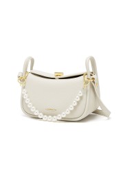 Elegant Women's Underarm Bag Shoulder Bags Pearl Decoration Fashion Trendy Luxury Designer Cowhide Female Handbags