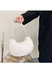 Women Soft Plush Shoulder Bags Cow Print Hobo Bags Female 2021 New Autumn Winter Small Handbag Travel Warm Fluffy Tote Bags