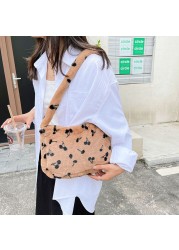 Fashion Women Plush Soft Shoulder Bag Cherry Print Underarm Bag for Women 2021 New Autumn Winter Handbags and Purses