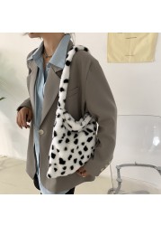 2021 Women Leopard Print Open Pocket Shoulder Bags Winter Warm Soft Plush Bucket Bags Female Large Capacity Furry Shopping Bag