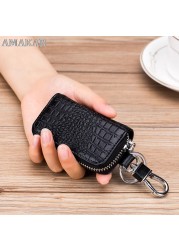 Fashion Genuine Leather Car Key Bag Unisex Crocodile Print Zipper Top Quality Cow Split Key Organizer Purse