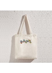 Butterfly Letters Printed Shopping Bags Women Canvas Cotton Cloth Shoulder Bags Women Eco Reusable Grocery Shopper Handbag