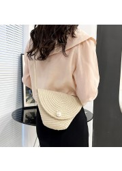 Fashion pearl ladies straw bag 2022 summer new hand-woven straw shoulder bag bohemian beach messenger flap small bucket bag