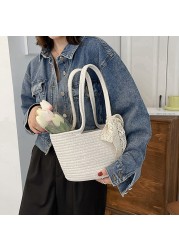 Elegant Ladies Straw Woven Handbag Women Vacation Beach Casual Tote Handbags Shoulder Bags Retro Summer Basket Clutch Tote