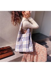 2021 New Shopper Bags Women Shoulder Bag Japanese Style Plaid Tote Bag Cute Girls Handbag Casual School Bag Female Canvas Bag