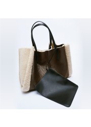 Chicaca Large Tote Bag Luxury Faux Fur Women Handbags Elegant Women Handbags Soft Plush Bag Winter Warm 2022