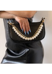 25/40cm aluminum pearl strap for handbags handles DIY purse replacement long beaded chain for shoulder bag pearl strap