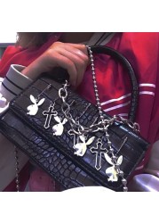 Harajuku Gothic Metal Shoulder Bag Woman Punk Moto Biker Style Female Handbags Cross Paper Clip Dark Rabbit Messenger Bag Purses