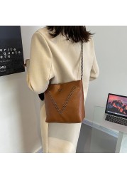 Fashion Women Bag PU Leather Rivet Shoulder Bag Fashion Chain Zipper Handle Bag Female Luxury Brand Designer Handbags