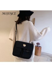 Preppy Style Women Canvas Multi-Pocket Shoulder Bag Female Luxury Small Bag Travel Shopping Bags