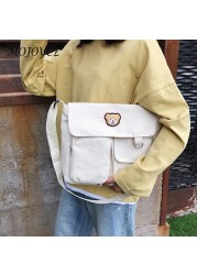 Fashion Student Zipper Crossbody Bags Solid Color Shoulder Bags Casual Ladies Bags Canvas Messenger Bags