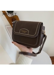 Fashion Bag Retro Straddle Bag Pure Color PU Leather Handbag Thread Purse Female Flap Casual Messenger Bags