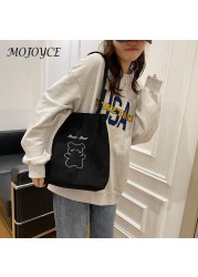 Female Creative Fashion Shoulder Bag Bear Print Corduroy Shopping Underarm Large Capacity Daily Women Bags