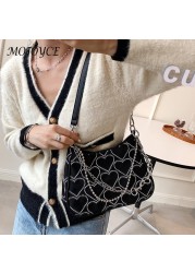 Embroidery hearts women's armpit bag fashion chain shoulder bag summer bags trend woman trendy retro underarm bags