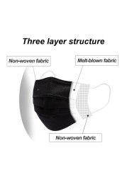 Mascarillas Face Masks Non-woven 3-layer Filter Disposable Mouth Mask Respirator Protective Adult Masks Black Masks Fast Ship