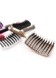 Boar Hair Brush Curved Hair Comb Vent Hairdressing Detangling Thick Hair Massage Blow Drying Hair Comb Brush