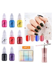 8 Colors 10ml Airbrush Nail Ink For Airbrush Spray Nail Polish Art Painting Use Pigment Inks Airbrushing Kit Manicure Tool