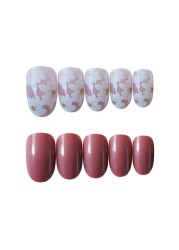 24pcs/box wholesale fake nails press on for women bride white flower designs false nail tips full cover acrylic false nails