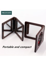 Sandalwood mini portable mirror folding portable double-sided wooden mirror Plum pattern hollow travel makeup mirror